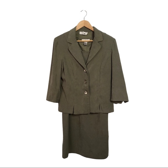 Vintage 90s Nancy G Grayish Green 2 PC Jacket & Matching Dress Set